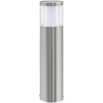 Basalogo1 havelampe i Rustfri Stål med skærm i klar og hvid plastik, 3,7W LED, bredde 10,5 cm, højde 45 cm.